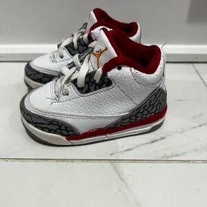 Kids Jordan White and Red Sneakers